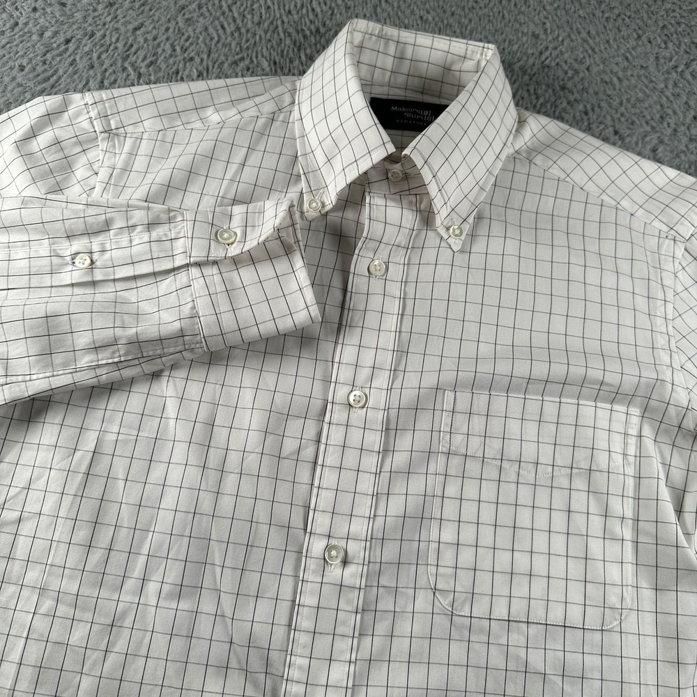 Makers Shirt Kamakura Dress Shirt Mens 15 33.5 White Windowpane Button Down